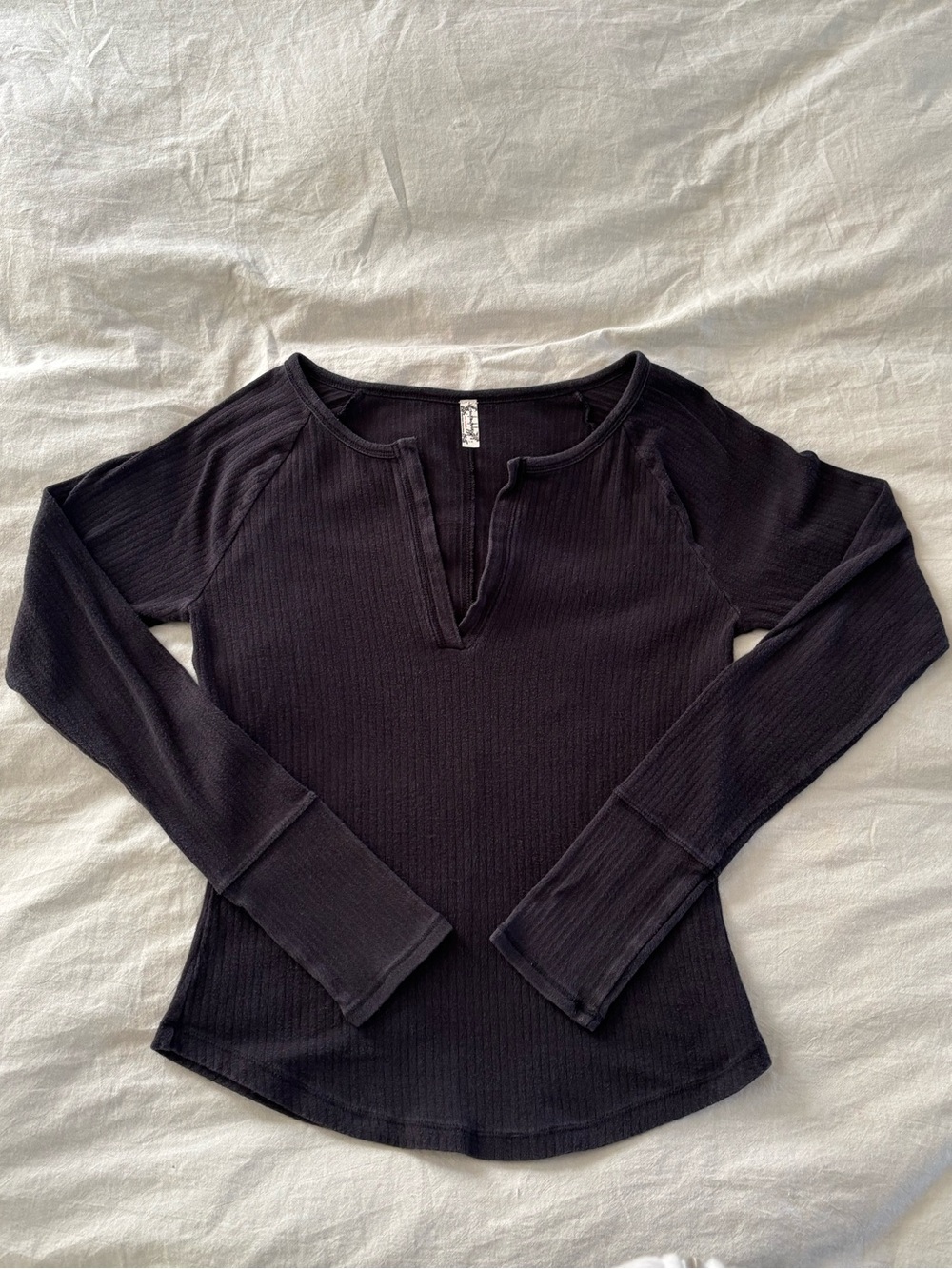 Free People Black Long Sleeve V Neck Top